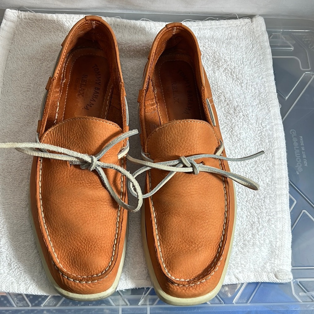 Tommy Bahama Orange Boat Shoes with Moccasin Toe